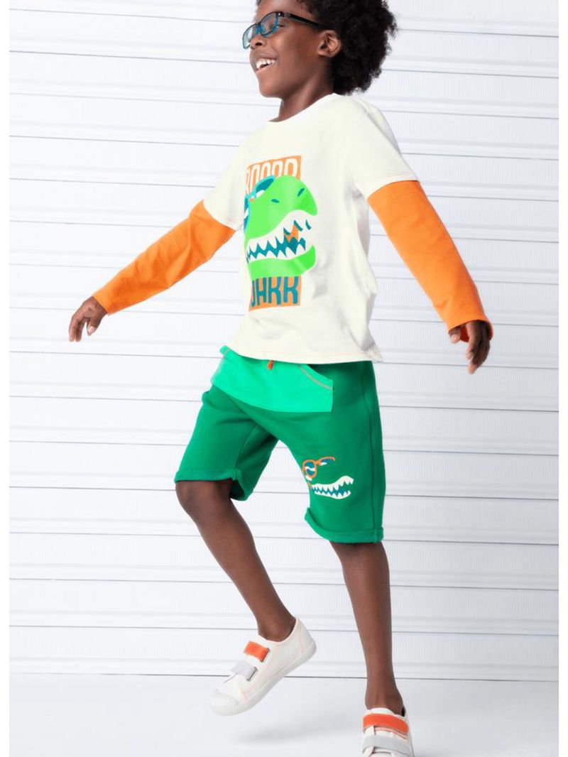 Bermuda infantil moletom dino surf