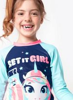 Camiseta com proteção solar menina unicórnio skate