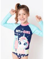 Camiseta com proteção solar menina unicórnio skate