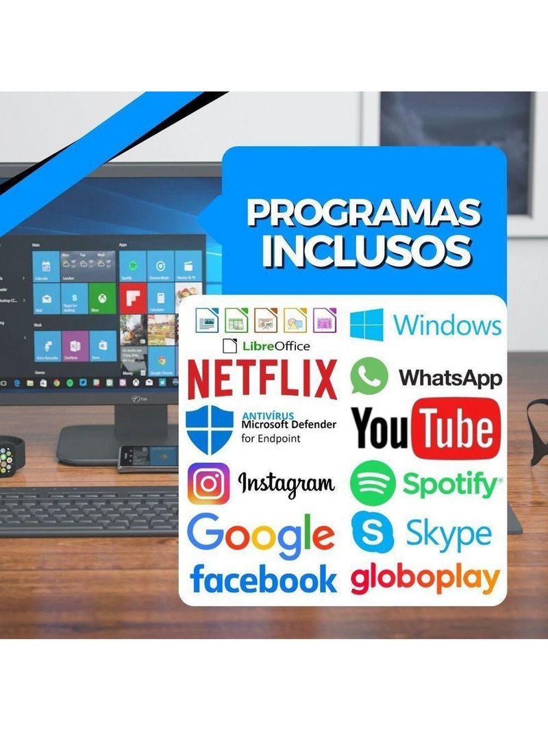 Computador Tob Intel Core I3 Com Rede Sem Fio Ssd 480gb Memória 8gb 10 Pro Trial Desktop Cpu
