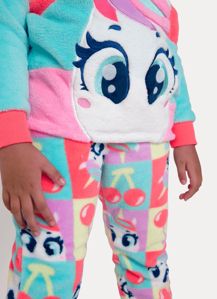 Pijama manga longa soft menina unicórnio cherry