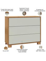 Cômoda Para Quarto 3 Gavetas 105cm Click D03 Freijó Off White - Lyam Decor