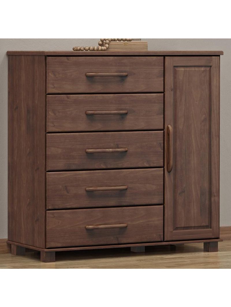 Cômoda Sapateira Para Quarto Closet 5 Gavetas 1 Porta Zahav F06 Café - Lyam Decor