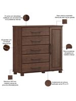 Cômoda Sapateira Para Quarto Closet 5 Gavetas 1 Porta Zahav F06 Café - Lyam Decor