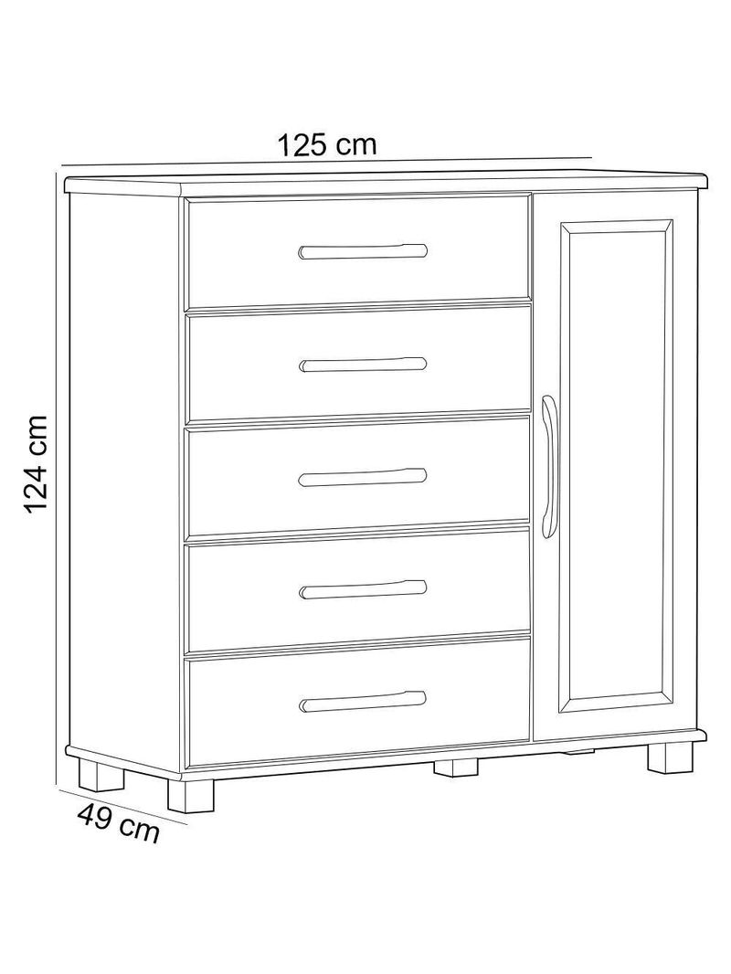 Cômoda Sapateira Para Quarto Closet 5 Gavetas 1 Porta Zahav F06 Café - Lyam Decor