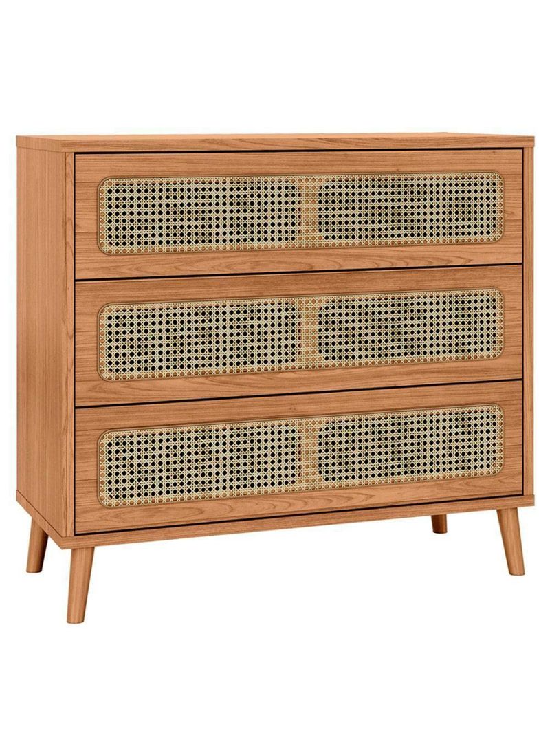 Cômoda Para Quarto 3 Gavetas Com Palha 105cm Pés Retrô Arnoni D03 Freijó - Lyam Decor