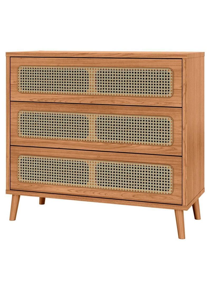 Cômoda Para Quarto 3 Gavetas Com Palha 105cm Pés Retrô Arnoni D03 Freijó - Lyam Decor