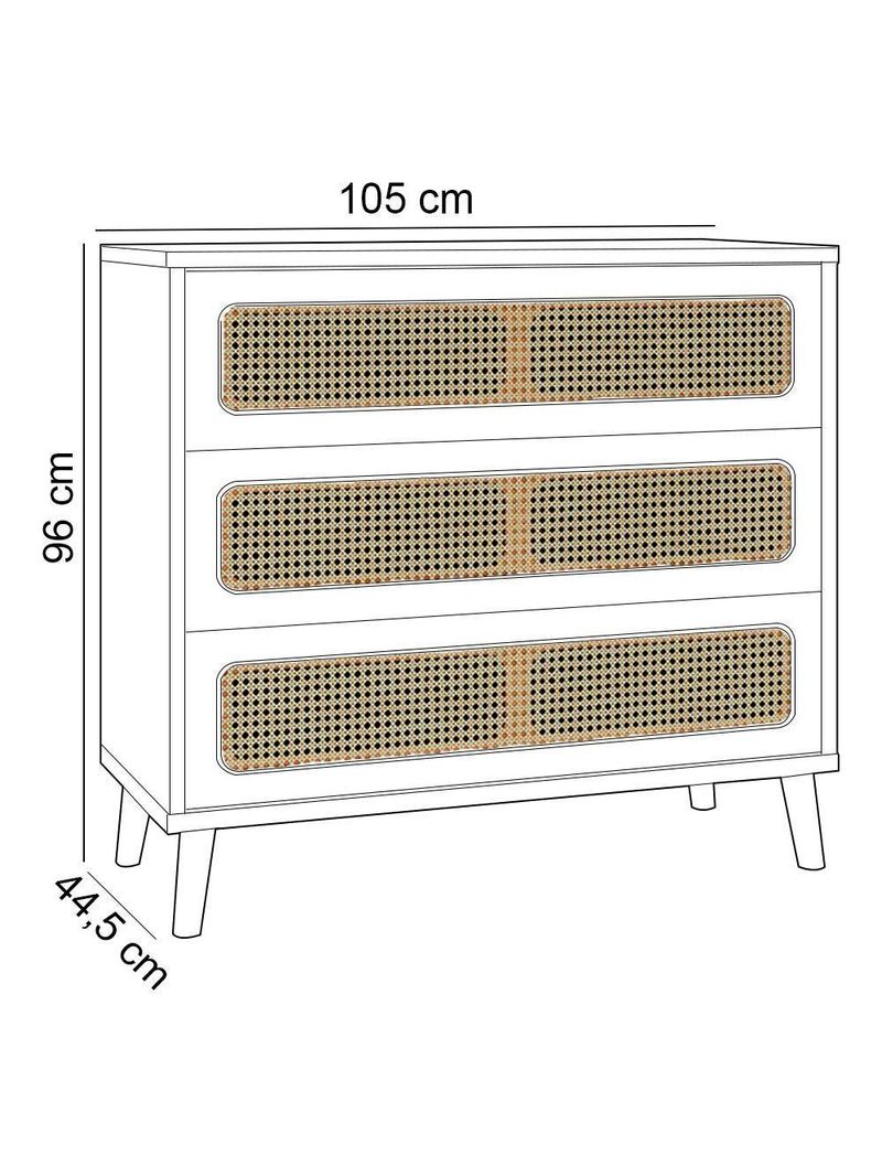 Cômoda Para Quarto 3 Gavetas Com Palha 105cm Pés Retrô Arnoni D03 Freijó - Lyam Decor