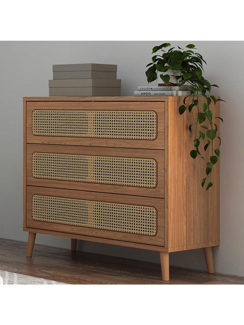 Cômoda Para Quarto 3 Gavetas Com Palha 105cm Pés Retrô Arnoni D03 Freijó - Lyam Decor