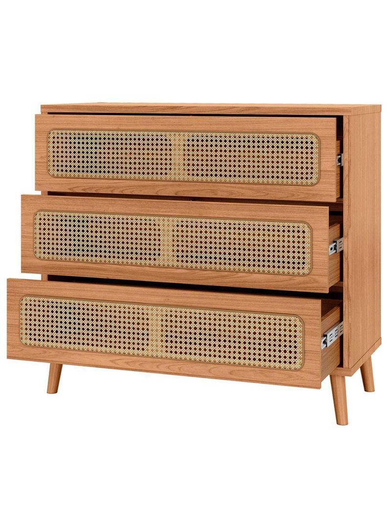 Cômoda Para Quarto 3 Gavetas Com Palha 105cm Pés Retrô Arnoni D03 Freijó - Lyam Decor