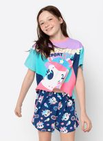 Pijama manga curta viscolycra menina teen unicórnio tênis