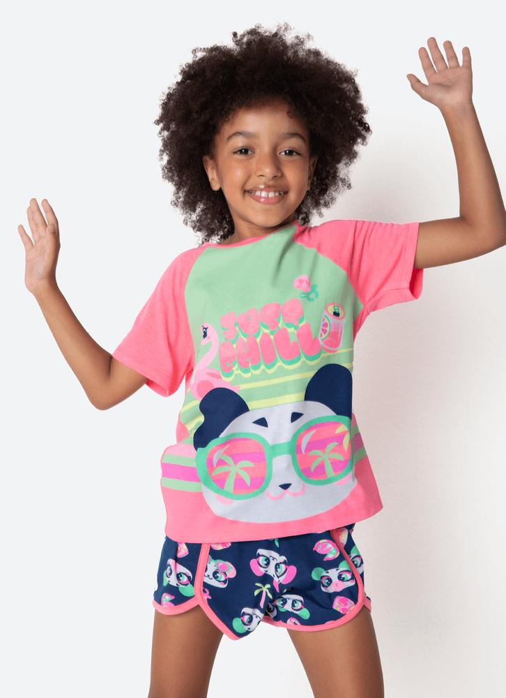 Pijama manga curta viscolycra menina panda miami