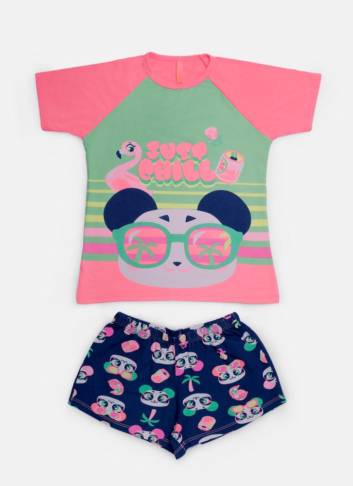 Pijama manga curta viscolycra menina teen panda miami