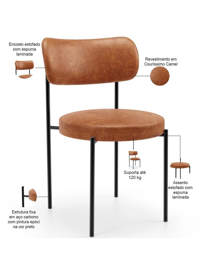 Mesa Valência Com 06 Cadeiras Para Sala De Jantar Louise L02 Couríssimo Camel - Lyam Decor