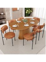 Mesa Valência Com 06 Cadeiras Para Sala De Jantar Louise L02 Couríssimo Camel - Lyam Decor
