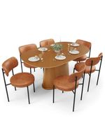 Mesa Valência Com 06 Cadeiras Para Sala De Jantar Louise L02 Couríssimo Camel - Lyam Decor