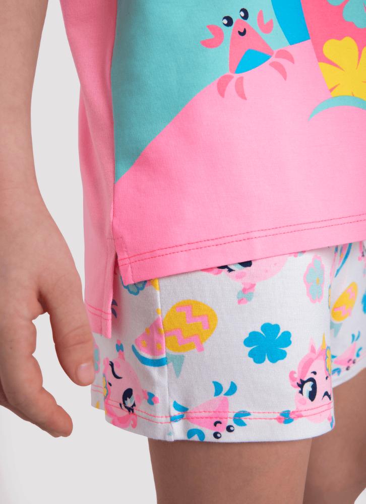 Pijama manga curta menina unicórnio aloha