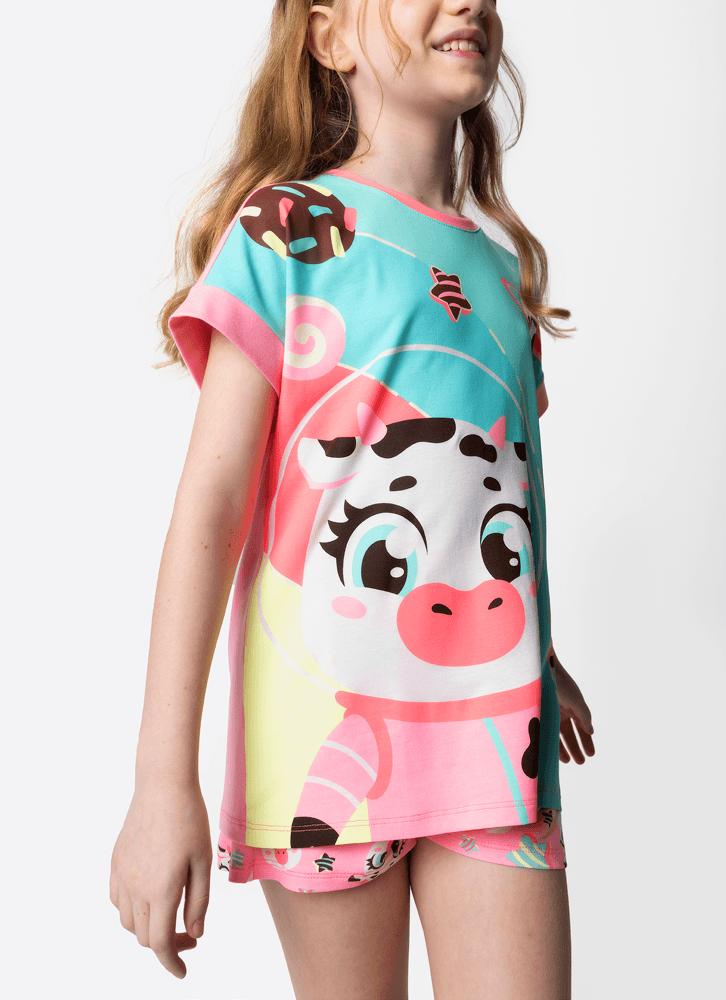 Pijama manga curta menina teen vaca chocolate