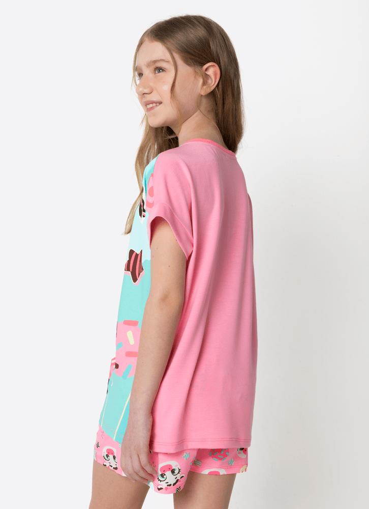 Pijama manga curta menina teen vaca chocolate
