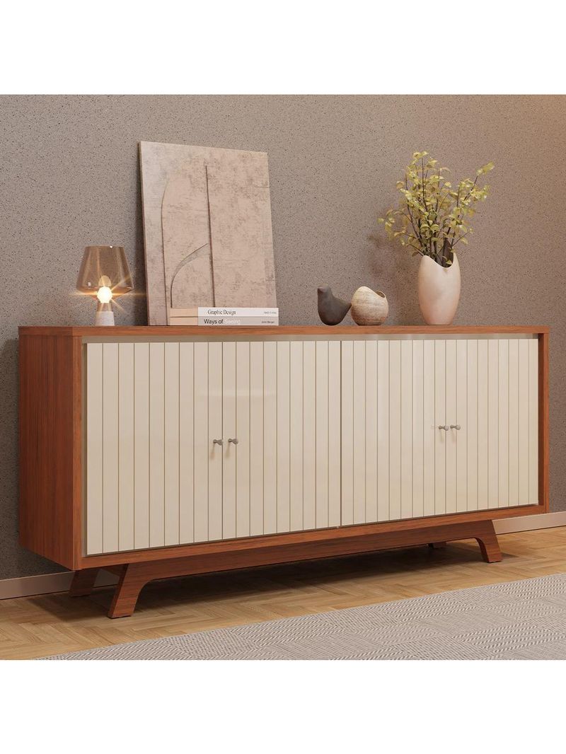 Aparador Buffet Para Sala De Jantar 4 Portas 180cm Junia D05 Freijó Off White - Lyam Decor
