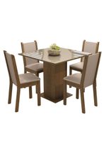 Conjunto Sala De Jantar Mesa Tampo De Vidro 4 Cadeiras Rustic/crema/bege Tifani