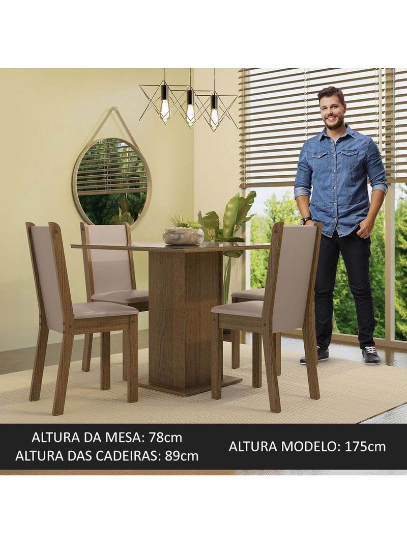 Conjunto Sala De Jantar Mesa Tampo De Vidro 4 Cadeiras Rustic/crema/bege Tifani