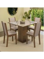 Conjunto Sala De Jantar Mesa Tampo De Vidro 4 Cadeiras Rustic/crema/bege Tifani