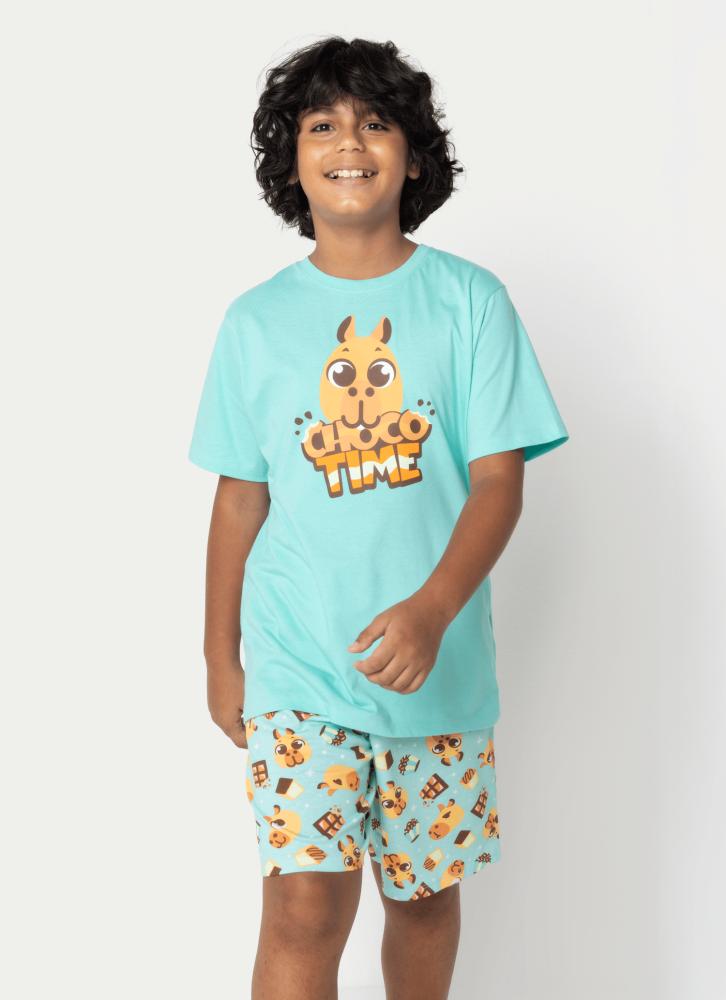 Pijama manga curta algodão menino teen capivara chocolate