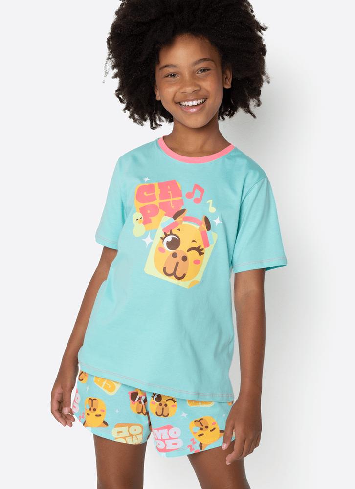 Pijama manga curta algodão menina teen capy bora