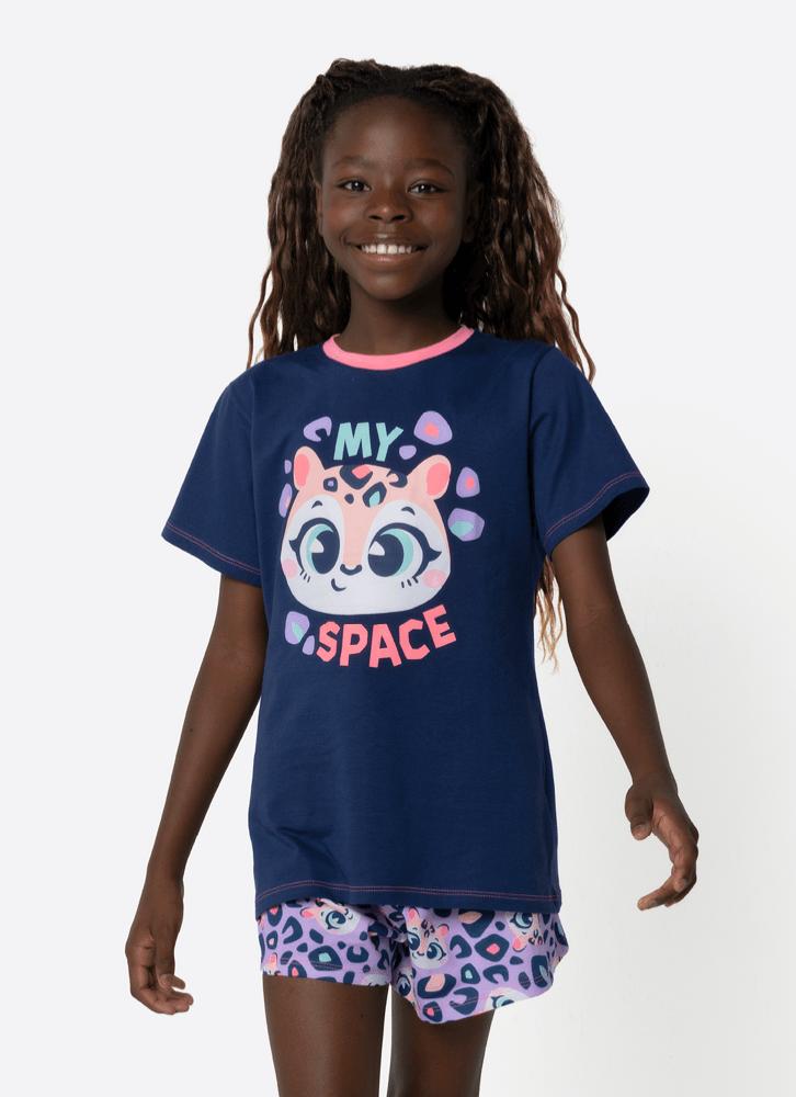 Pijama manga curta algodão menina teen onça