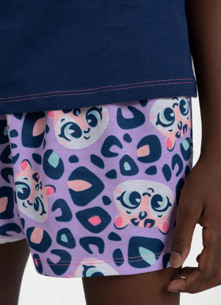 Pijama manga curta algodão menina teen onça