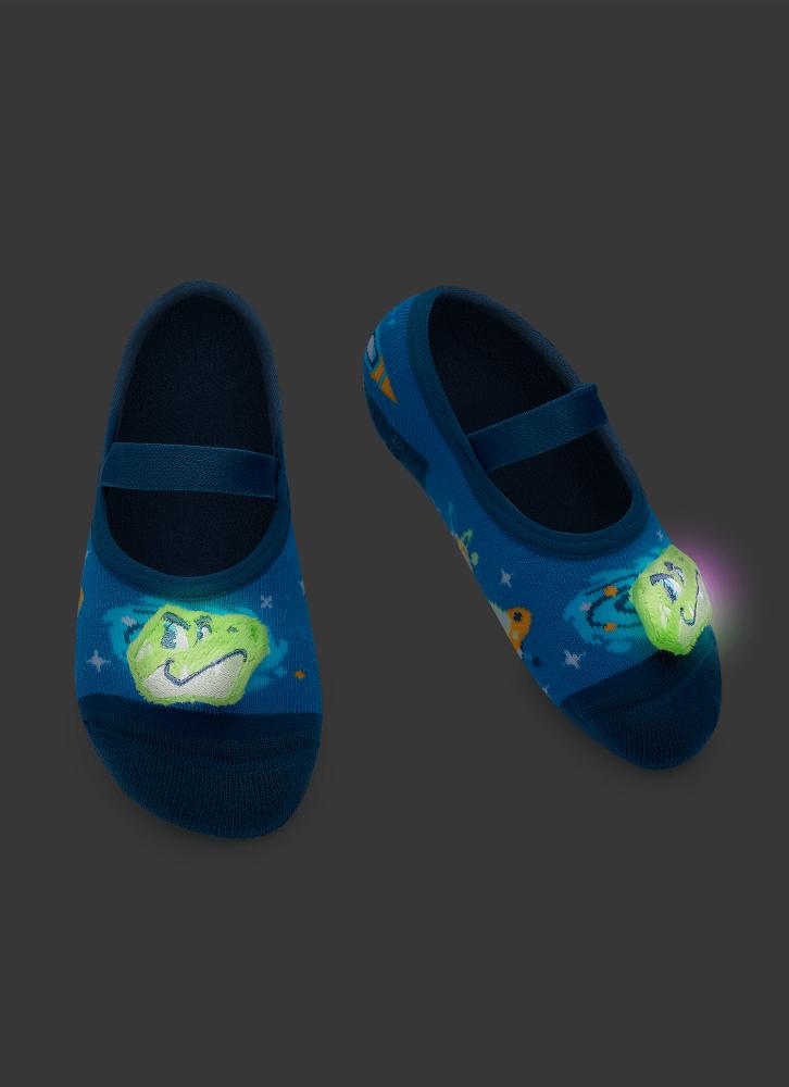 Meia sapatilha antiderrapante menino dino astronauta led