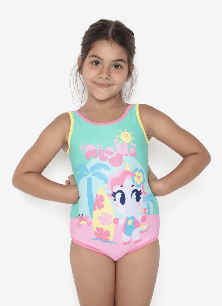 Maiô menina unicórnio aloha