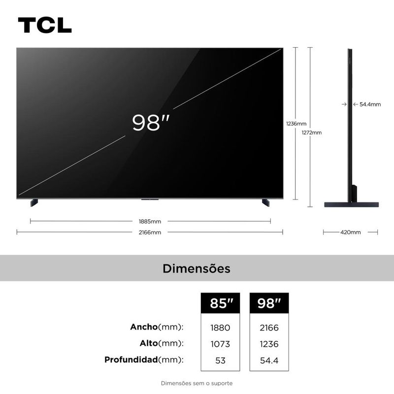 Smart tv tcl 98" 4k neo mini led 98c8k 144hz google tv zero border