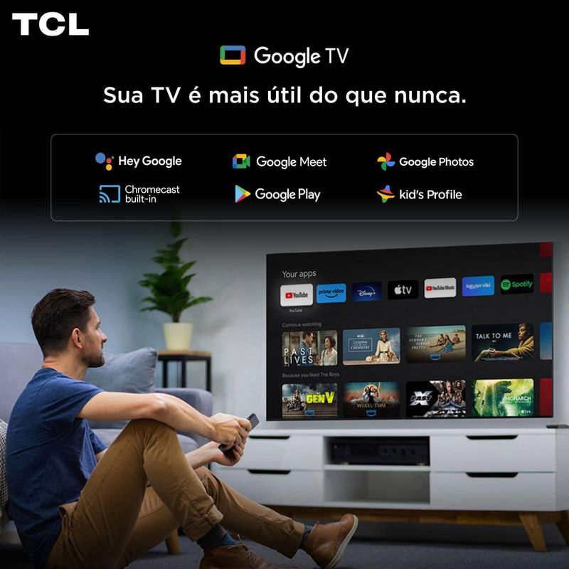 Smart tv 75” 4k qled tcl google tv até 120hz dolby vision atmos