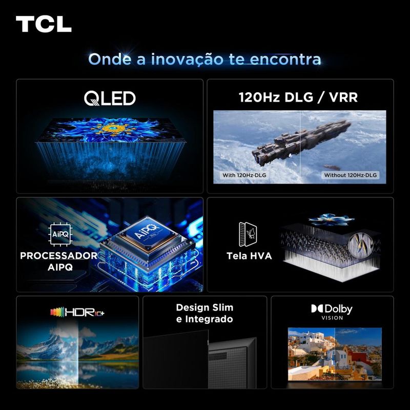 Smart tv 75” 4k qled tcl google tv até 120hz dolby vision atmos