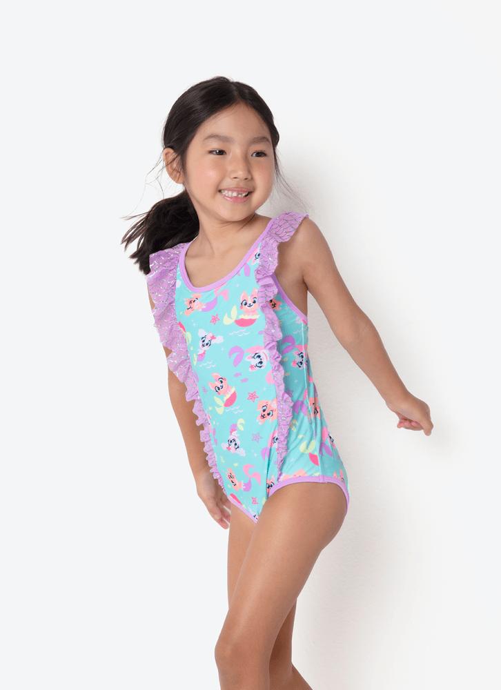 Maiô menina pet sereia com tule