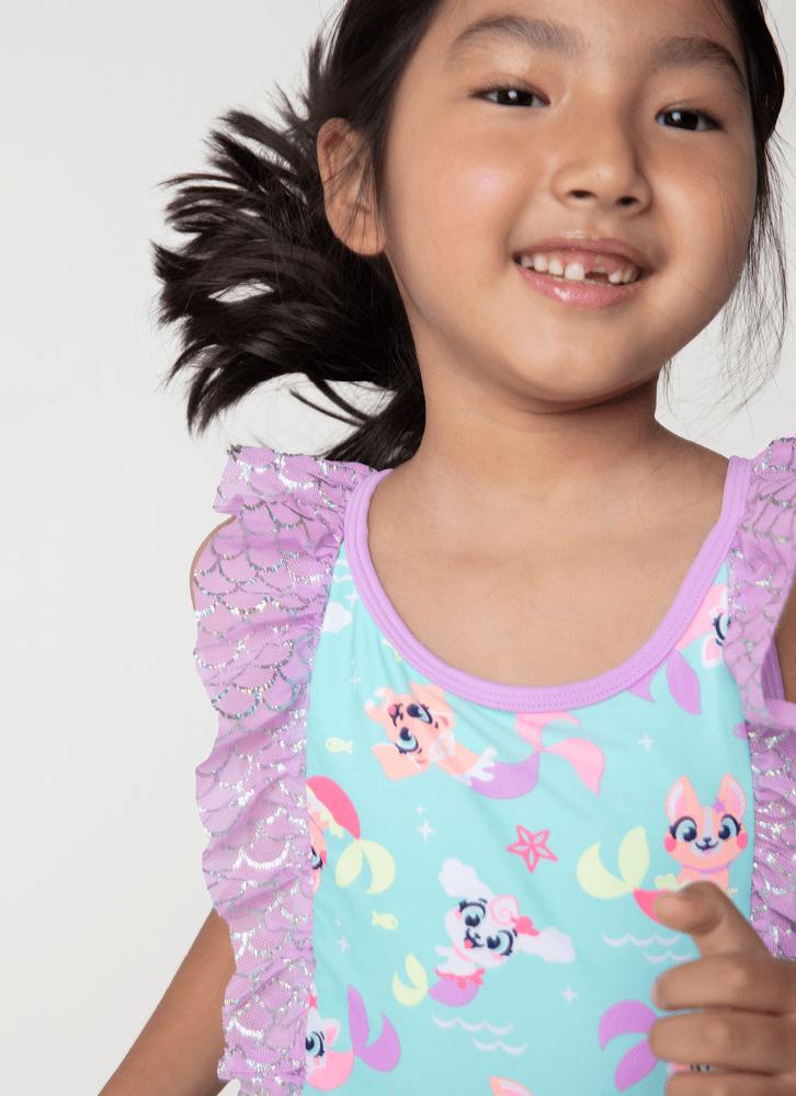 Maiô menina pet sereia com tule
