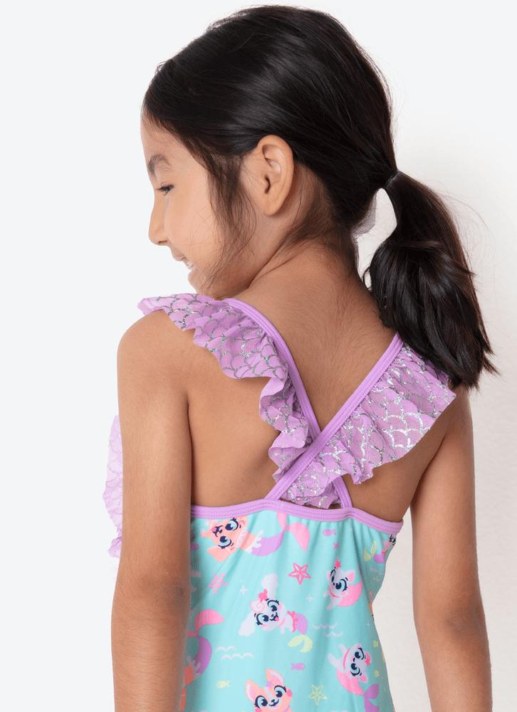 Maiô menina pet sereia com tule