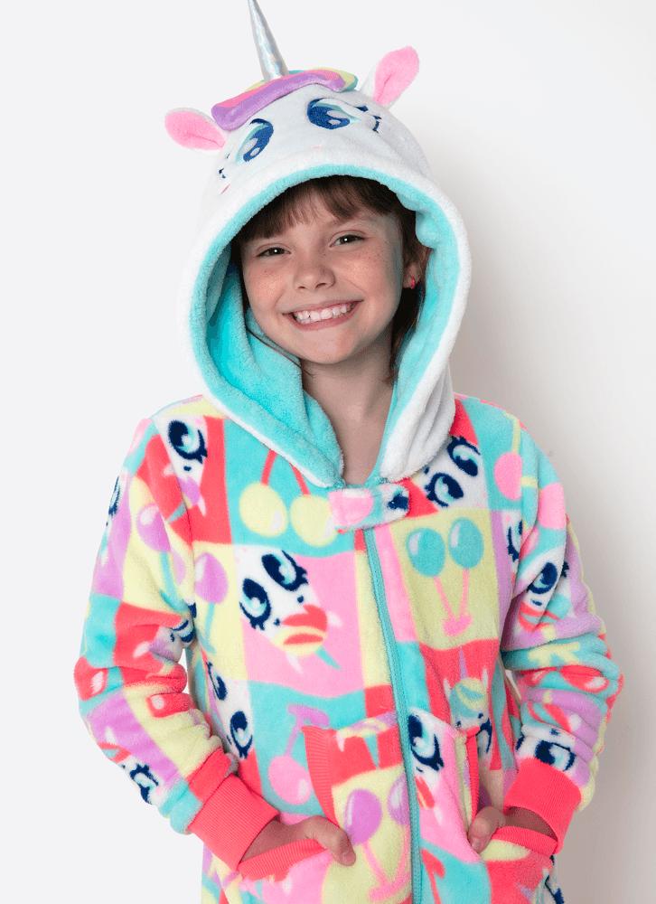 Macacão manga longa soft menina unicórnio cherry