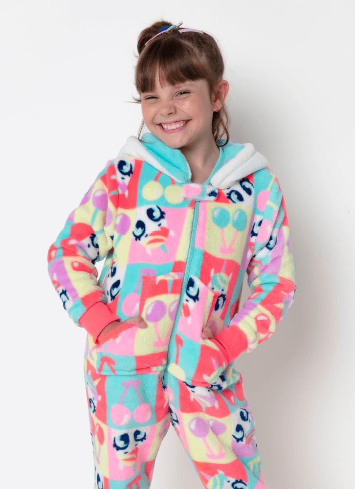 Macacão manga longa soft menina unicórnio cherry