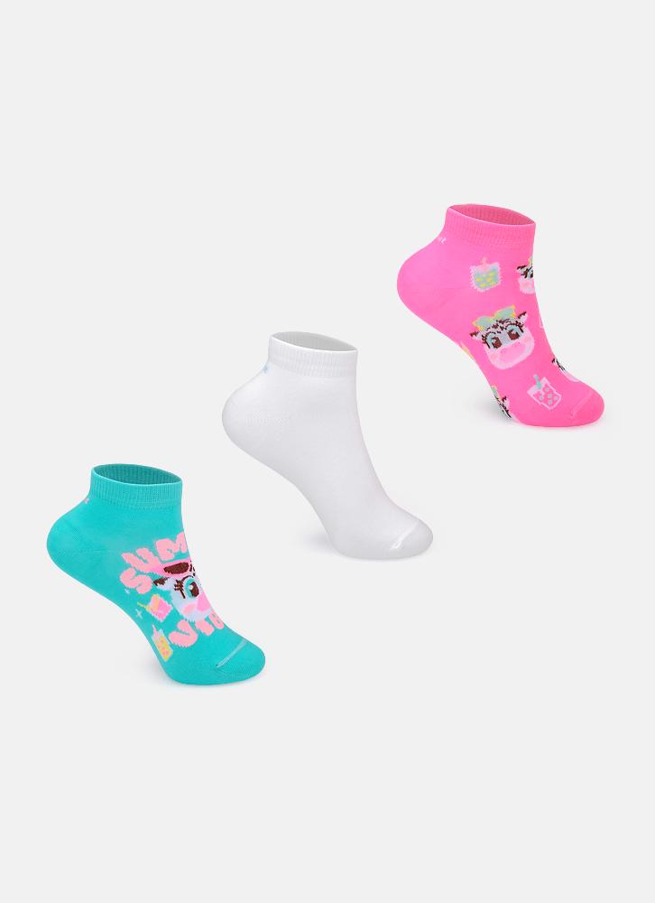 Kit com 3 meias soquete menina vaca summer