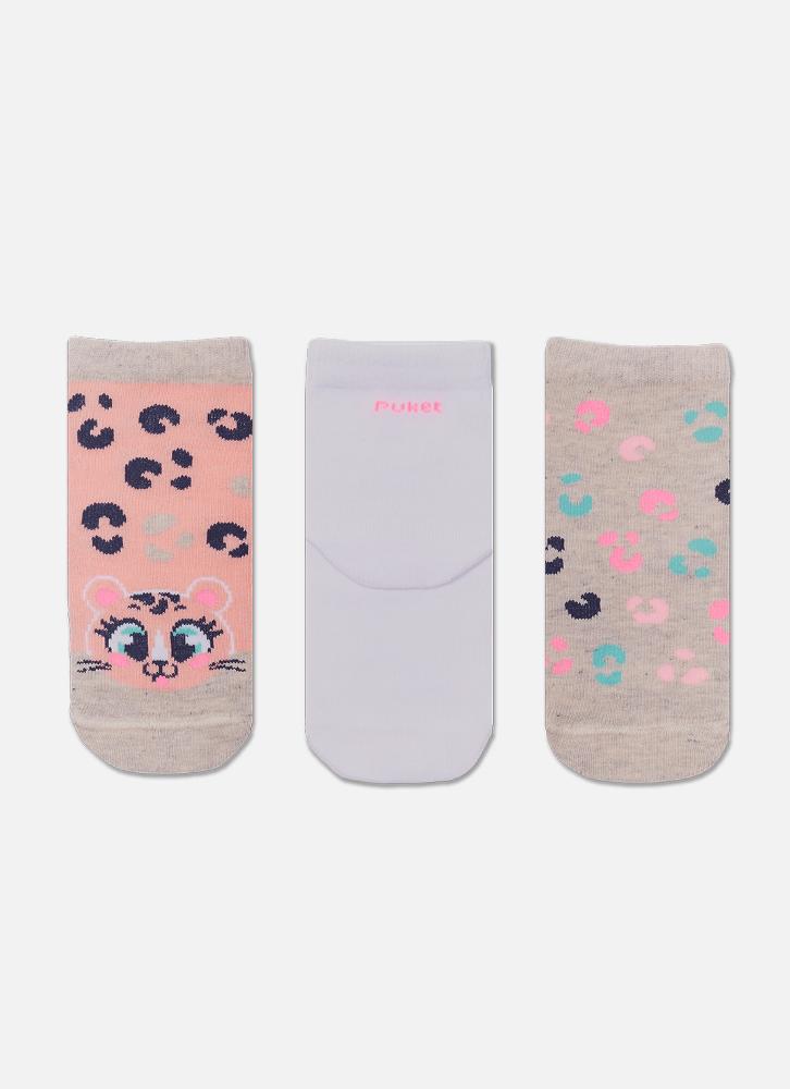 Kit com 3 meias soquete bebê menina onça