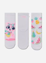 Kit com 3 meias soquete menina urso frutas