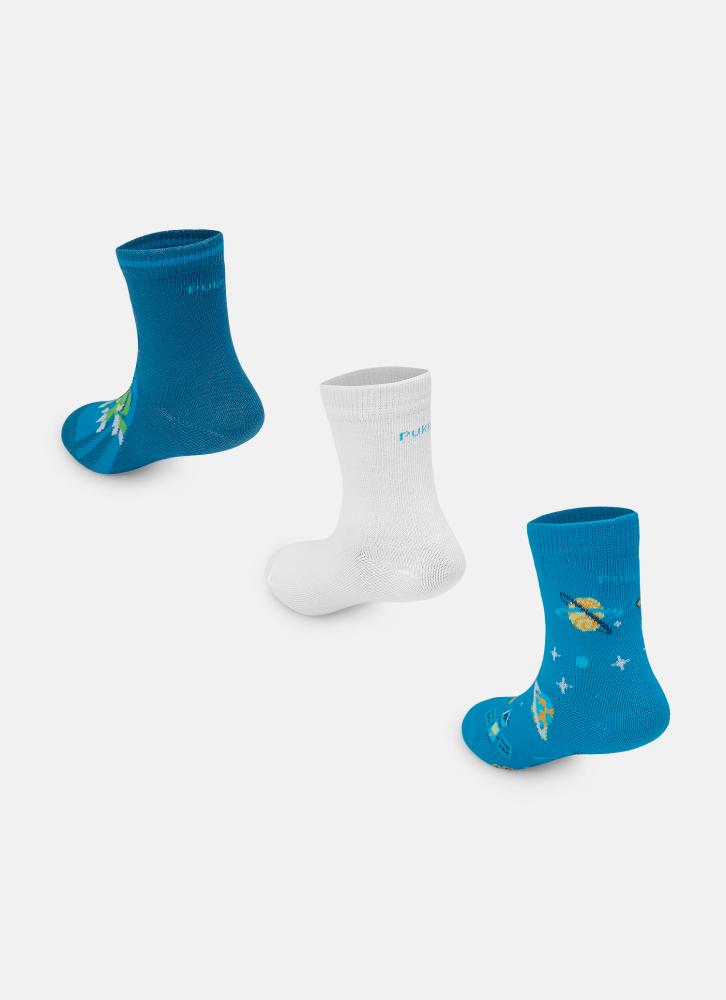 Kit com 3 meias soquete bebê menino dino astronauta