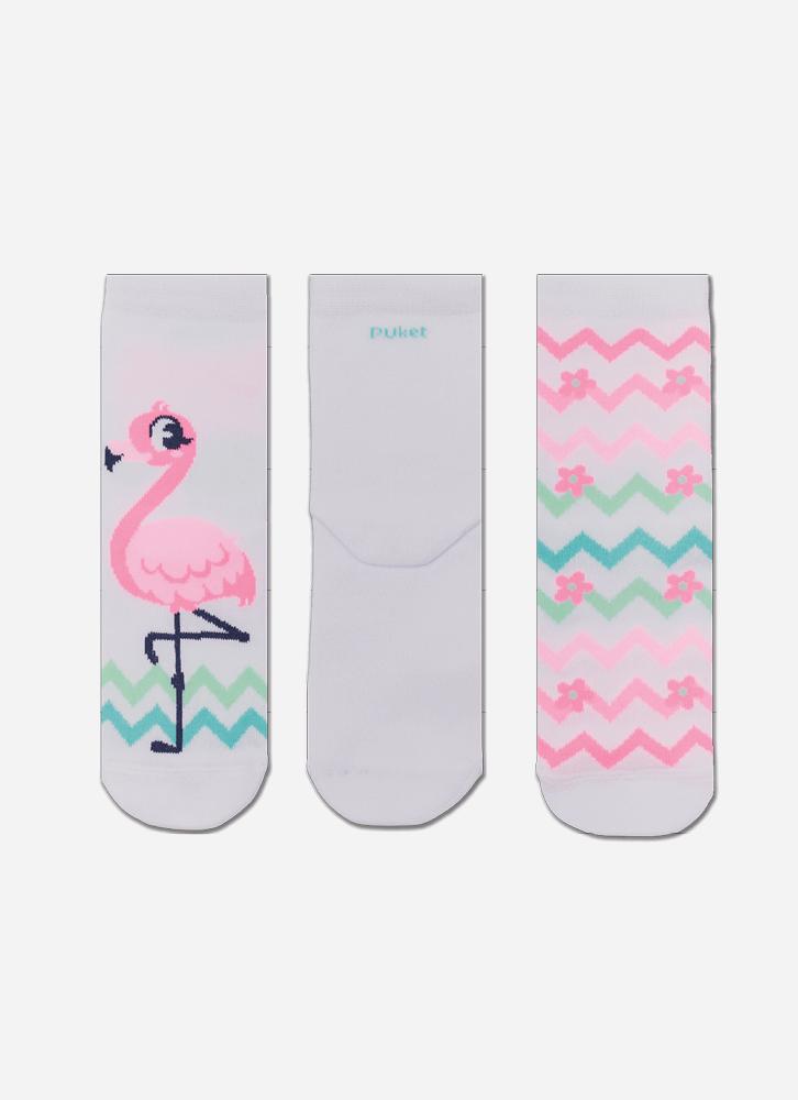 Kit com 3 meias soquete menina flamingo
