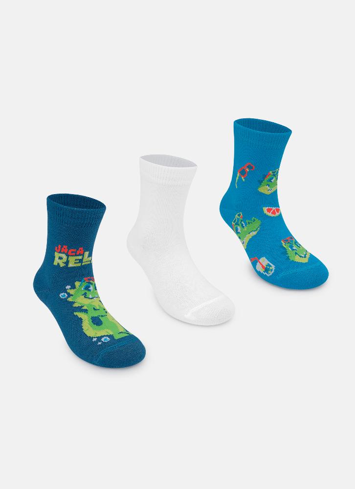 Kit com 3 meias soquete bebê menino jacaré relax