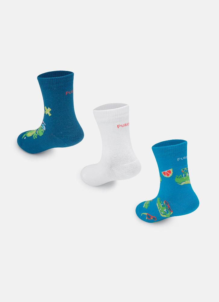 Kit com 3 meias soquete bebê menino jacaré relax