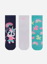 Kit com 3 meias soquete menina unicórnio arco-íris