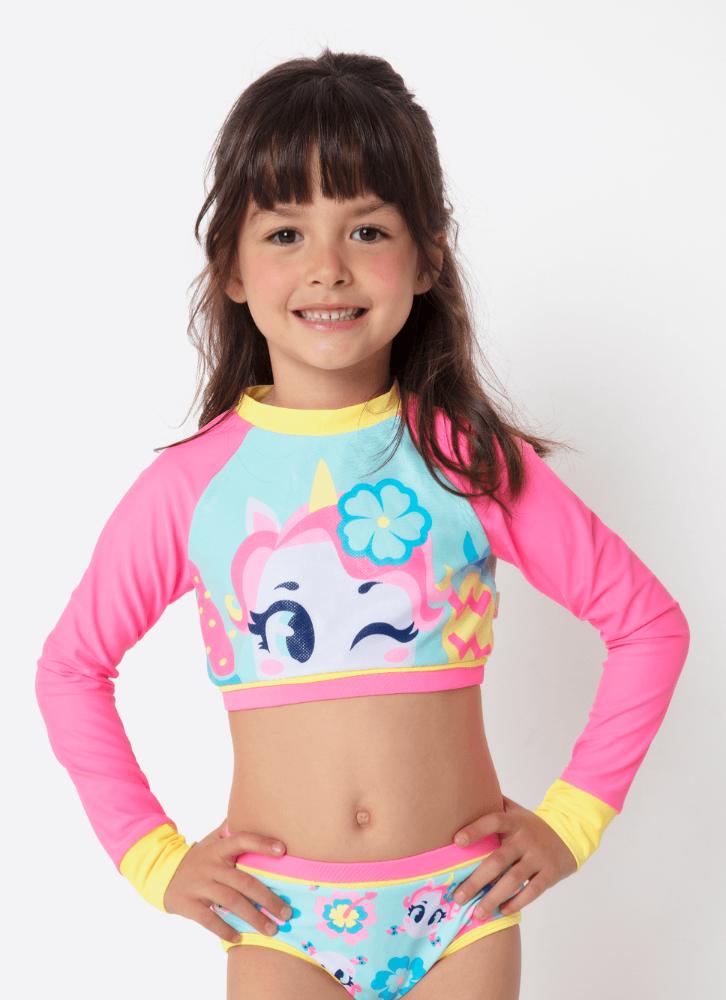 Conjunto cropped e calcinha menina unicórnio aloha